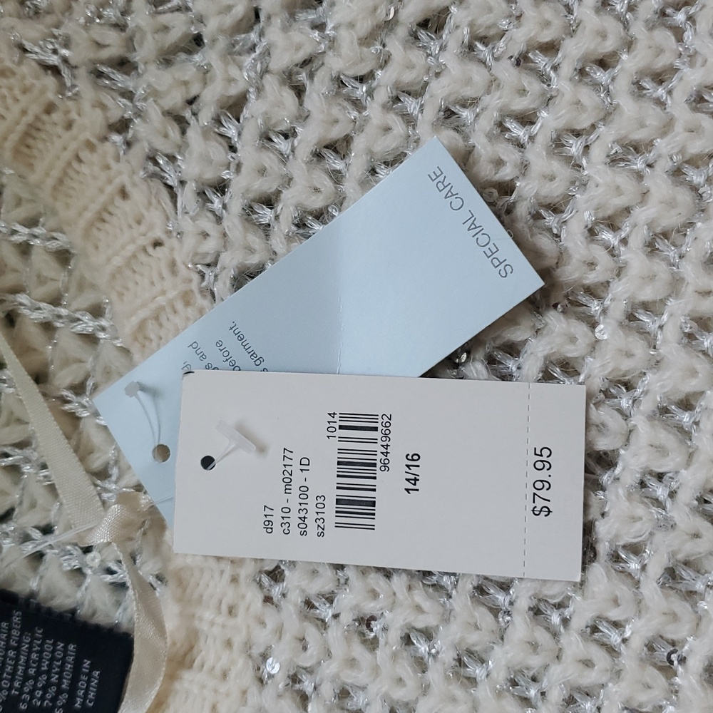 NWT Lane Bryant Ivory Silver Lurex Sequins Sweater. Size 14/16. - Picture 7 of 14
